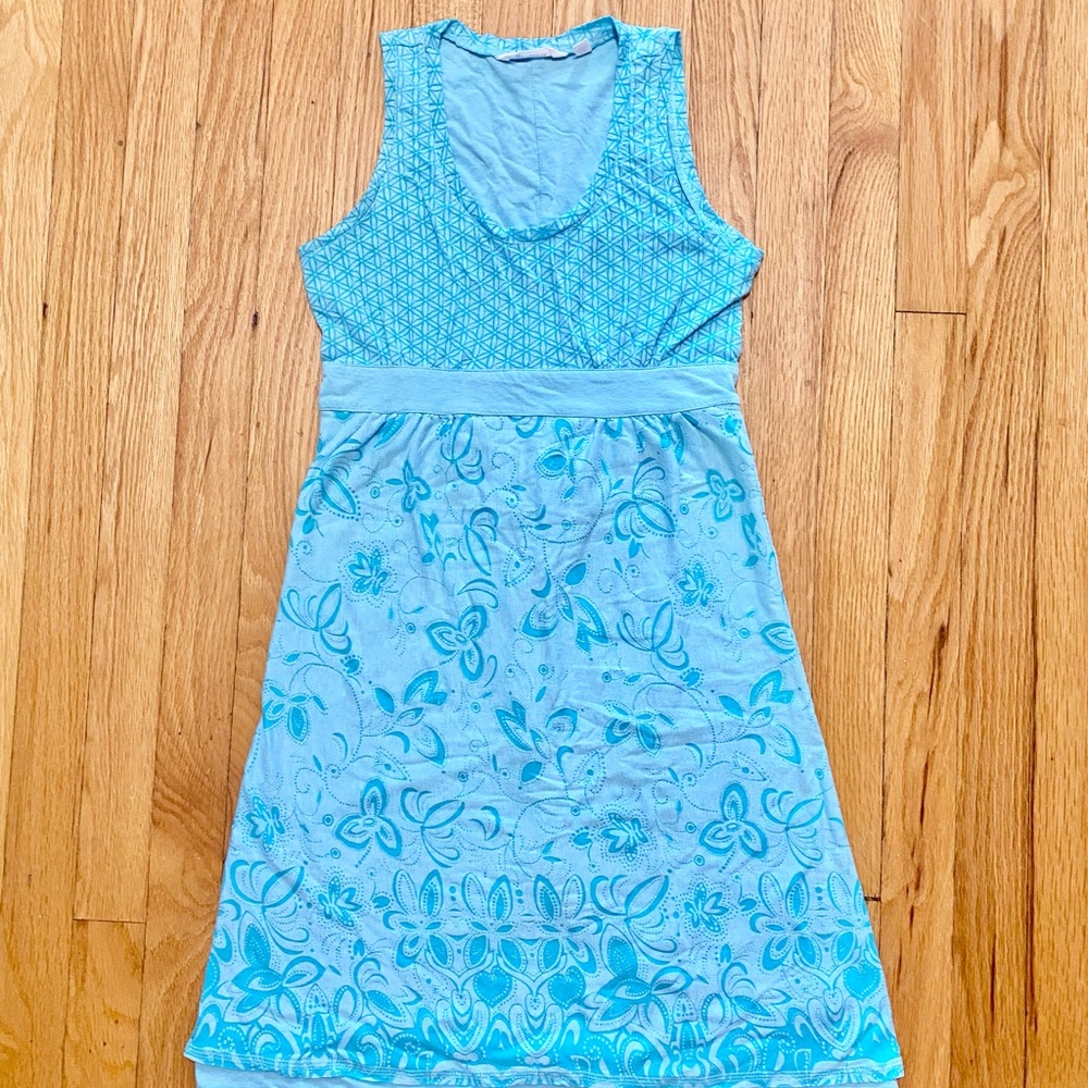 Athleta Vyasa Tank Mini Dress Sleeveless Burnout Floral Blue XS S athletic yoga